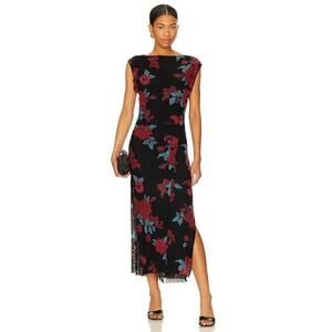 NWT Free People Carmel Floral Maxi Dress Midnight Combo Women's Black Red Size S
